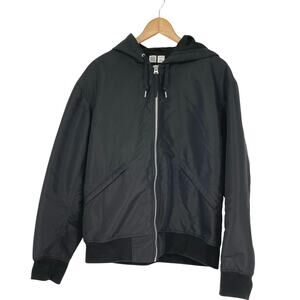 Uniqlo Men's Bomber Jacket Black Nylon Satin Utility Sleeve Zip Up Size L Casual